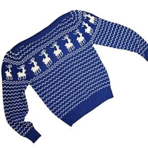 sweater blue white reindeer vintage fairy kai fair isle womens feminine coquette